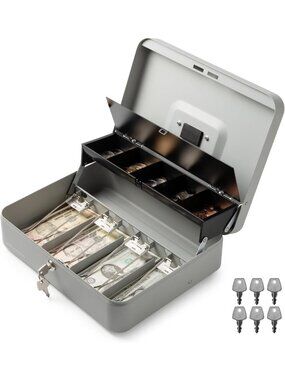 Large Portable Cash Box with Key Lock - Durable Money Organizer for Sales